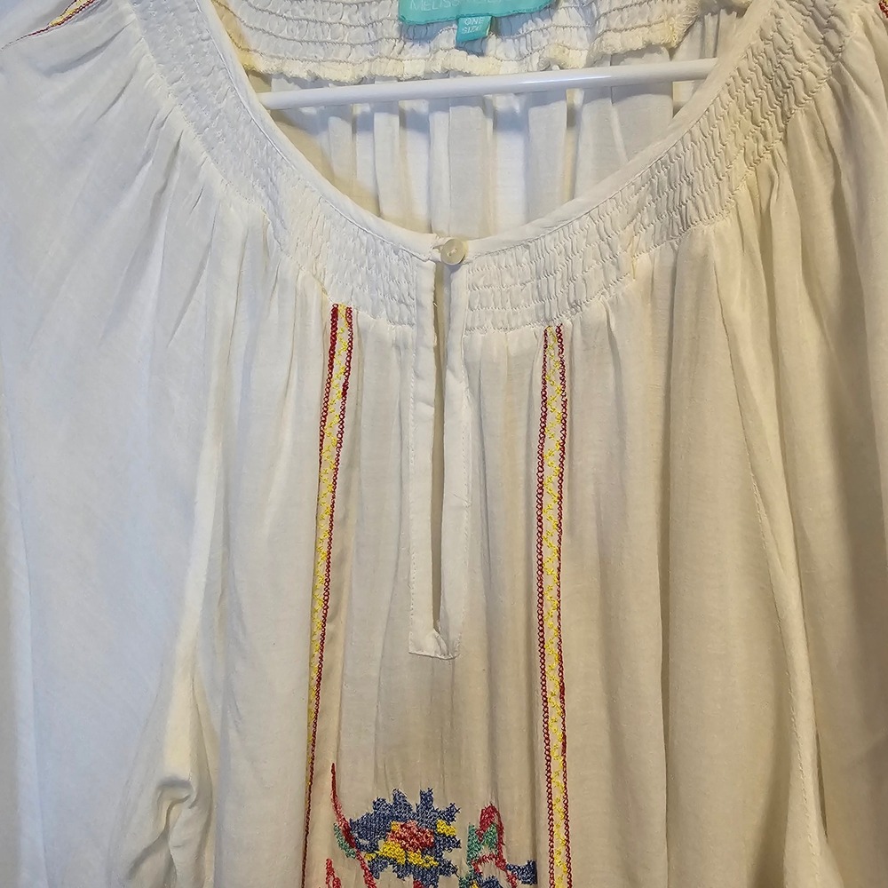Melissa Odabash Peasant Blouse Women One Size White Floral Boho Embroidery - Picture 8 of 11
